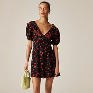 Ruffle-collar mini dress in painted daisy print